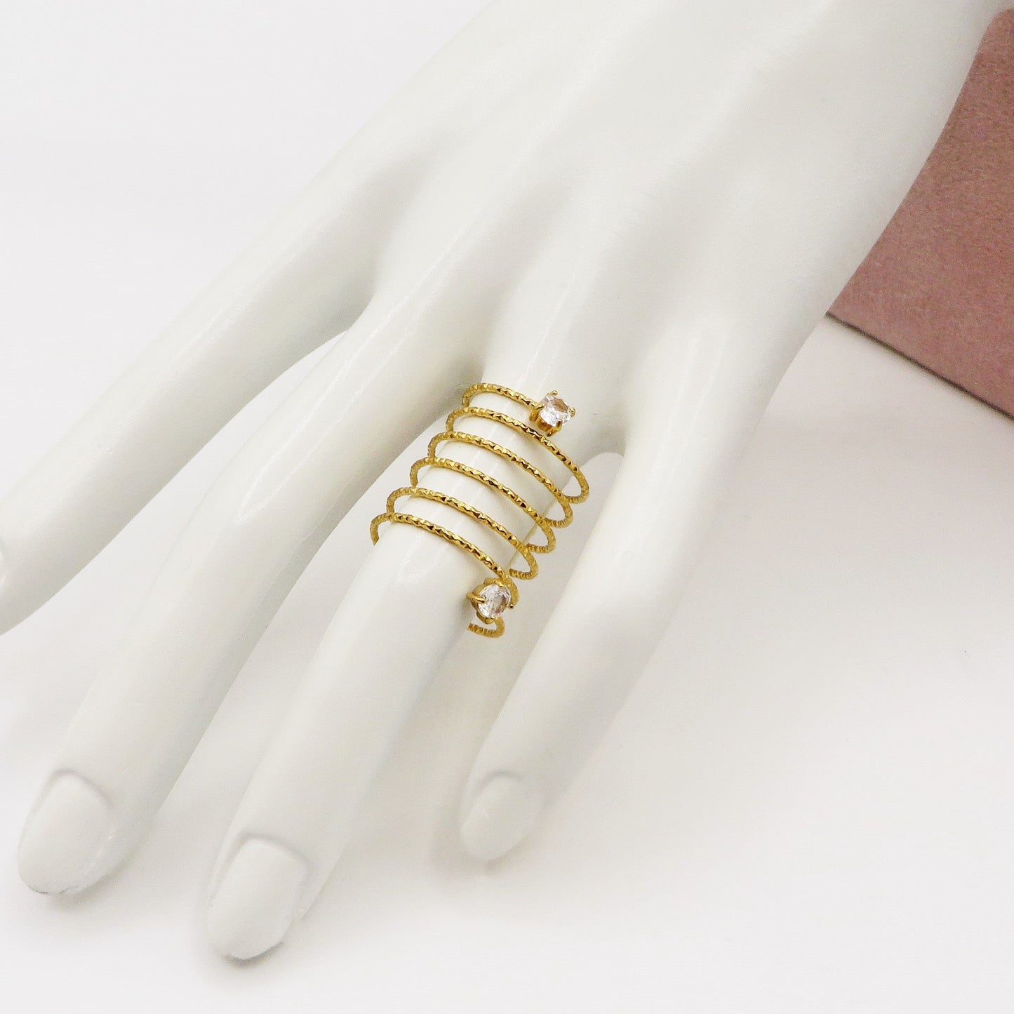 ANITA ~ Anello a spirale regolabile in ACCIAIO INOSSIDABILE con cubic zirconia