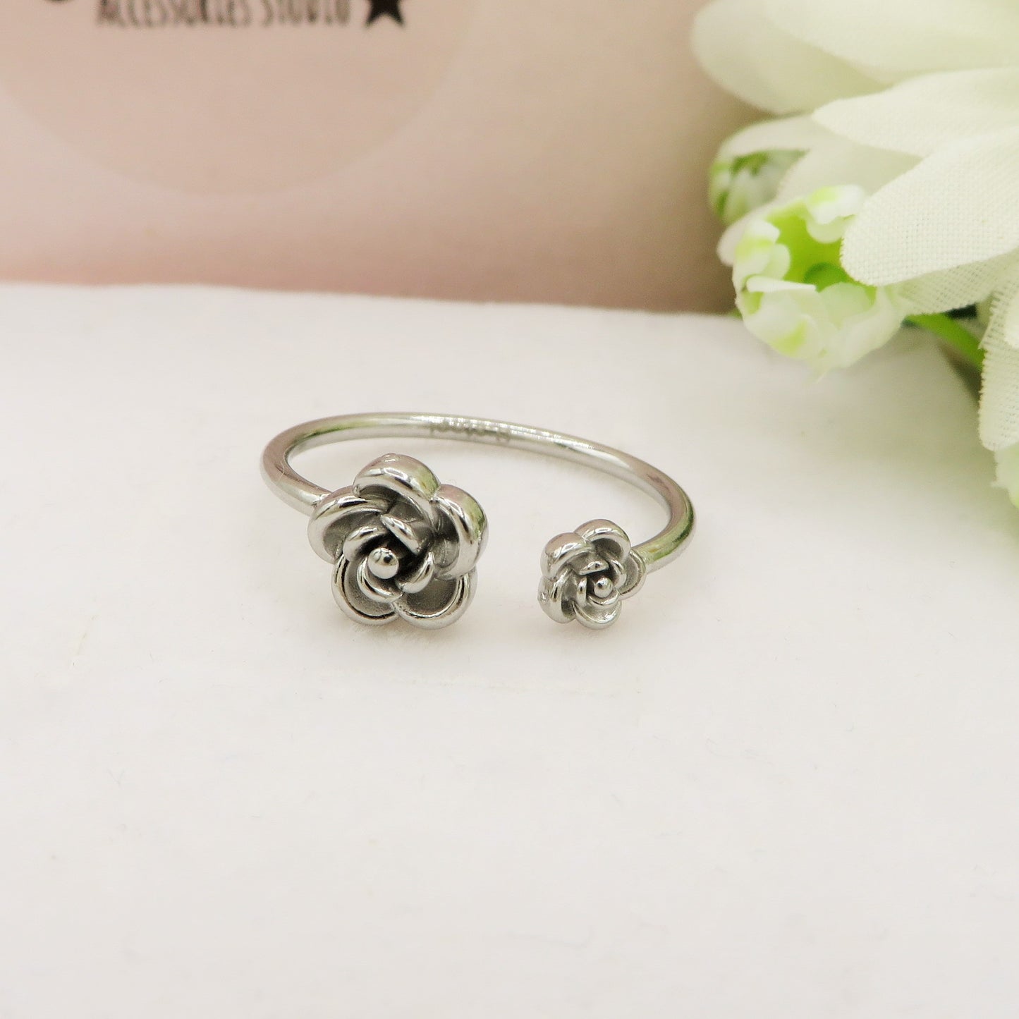 LA BELLE ~ Anello rosa regolabile in ACCIAIO INOSSIDABILE