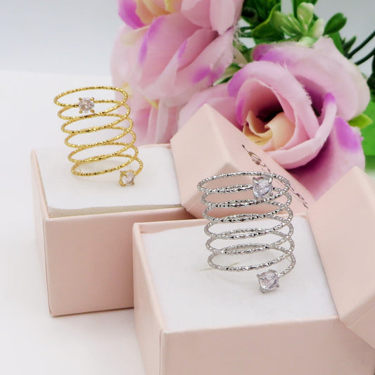 ANITA ~ Anello a spirale regolabile in ACCIAIO INOSSIDABILE con cubic zirconia