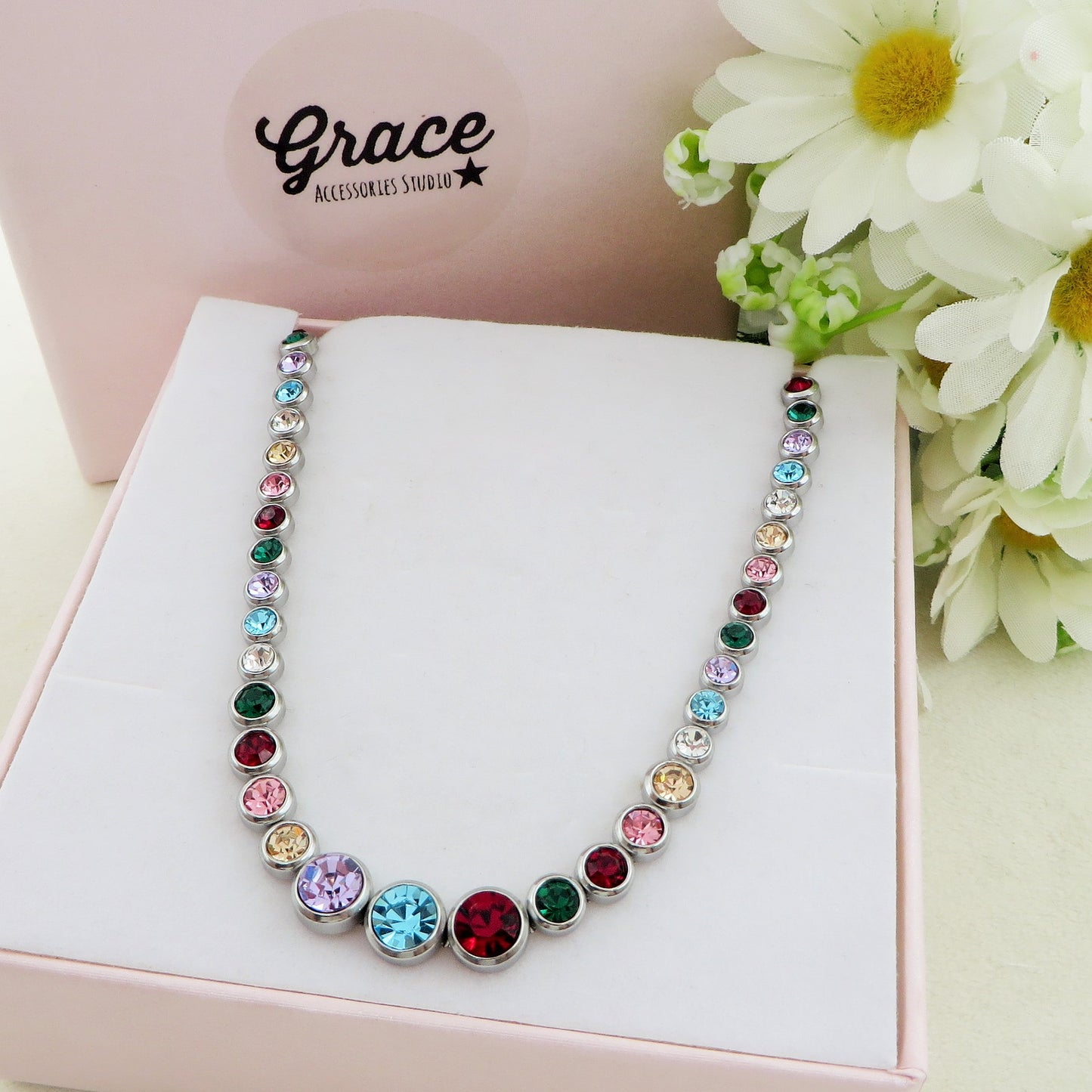 CINDY degradè ~ Girocollo choker in ACCIAIO INOSSIDABILE e cubic zirconia rotondi