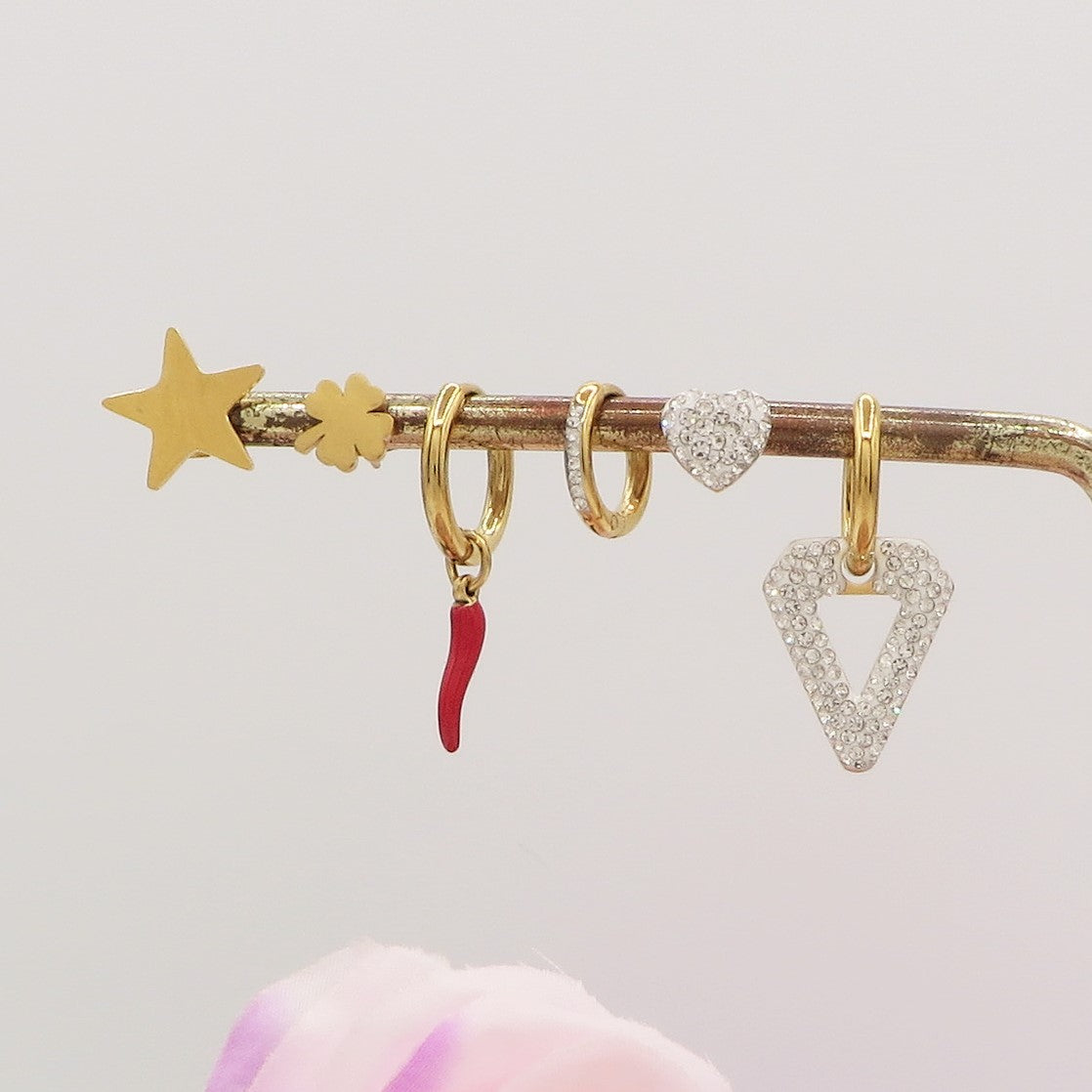 EVELYN Lucky Set 6 orecchini - ACCIAIO INOSSIDABILE - 6 Orecchini pendenti fortunati con cubic zirconia