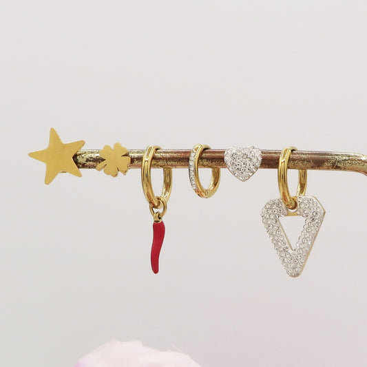 EVELYN Lucky Set 6 orecchini - ACCIAIO INOSSIDABILE - 6 Orecchini pendenti fortunati con cubic zirconia