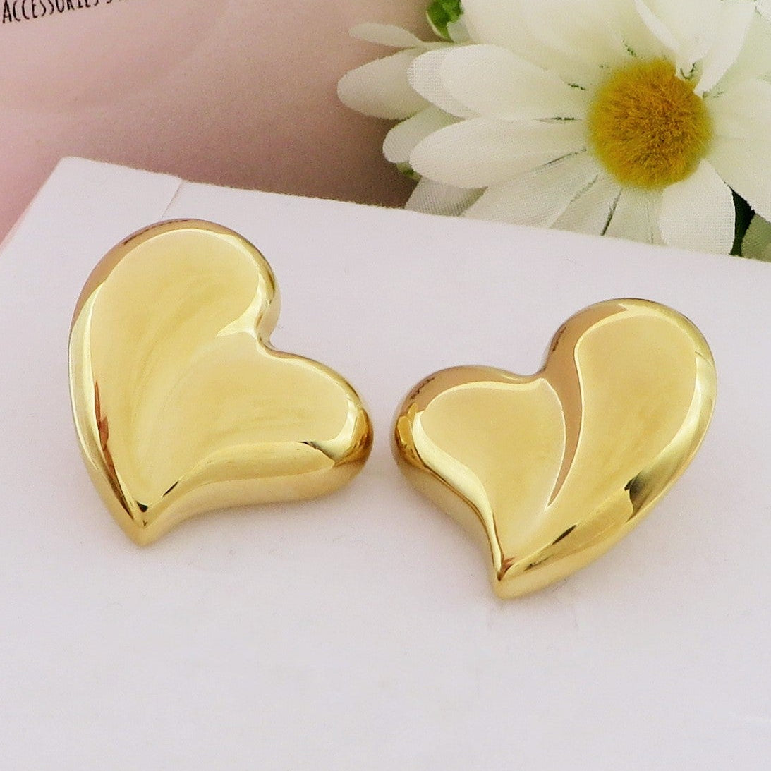 LOVE STUDS ~ paio orecchini ACCIAIO INOSSIDABILE maxi cuore bombè