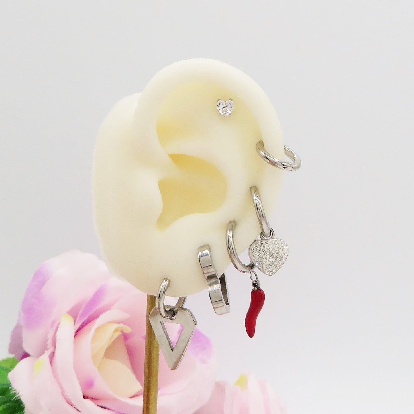 EVELYN Lucky Set 6 orecchini - ACCIAIO INOSSIDABILE - 6 Orecchini pendenti fortunati con cubic zirconia