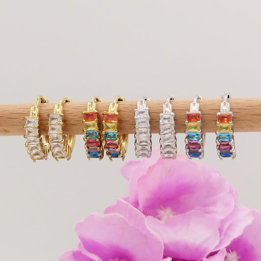 JULIANNE hoops rainbow - acciaio inossidabile- Orecchini mioni cerchio in cubic zirconia taglio baguette