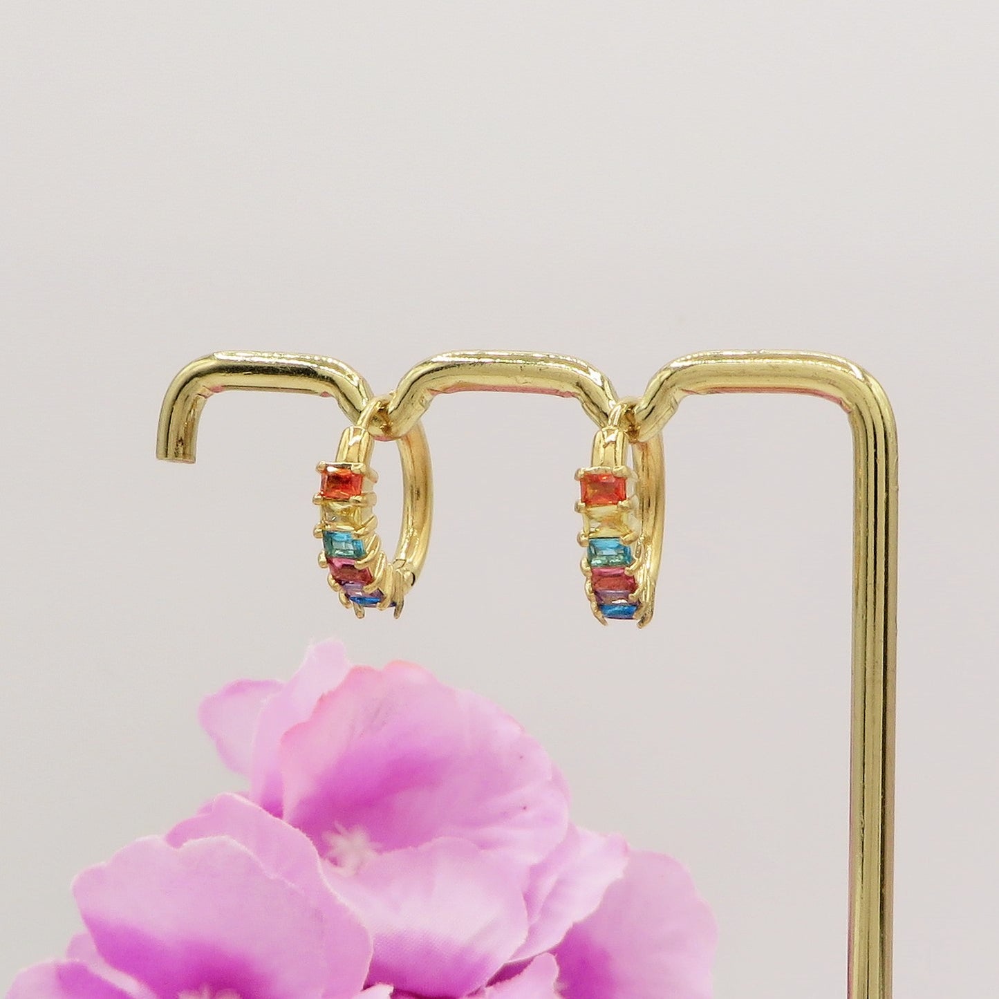 JULIANNE hoops rainbow - acciaio inossidabile- Orecchini mioni cerchio in cubic zirconia taglio baguette