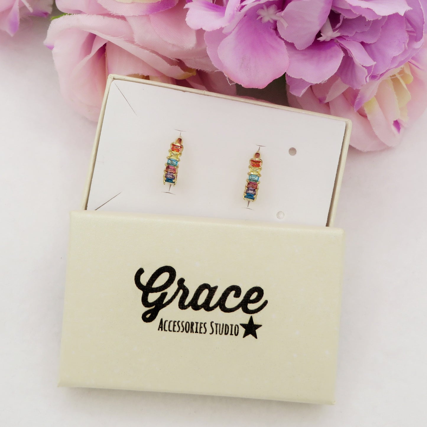 JULIANNE hoops rainbow - acciaio inossidabile- Orecchini mioni cerchio in cubic zirconia taglio baguette