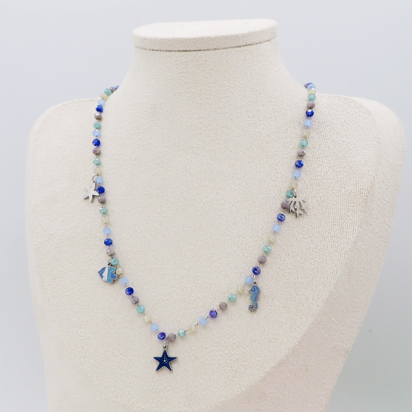 MAORI~ Collana ACCIAIO INOSSIDABILE con cristalli e ciondoli marini