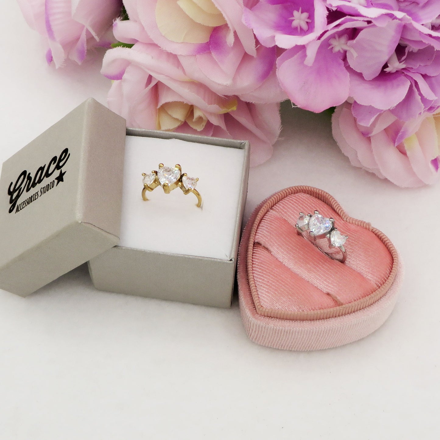 CHERIE TRILOGY - Anello regolabile in ACCIAIO inossidabile con cubic zirconia a forma di cuore