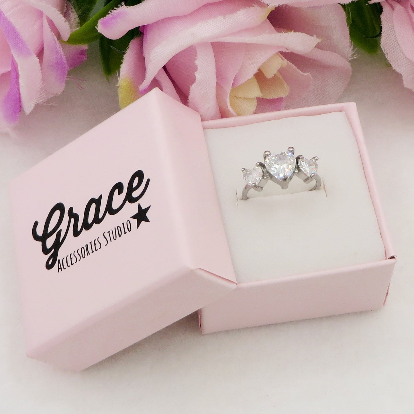 CHERIE TRILOGY - Anello regolabile in ACCIAIO inossidabile con cubic zirconia a forma di cuore