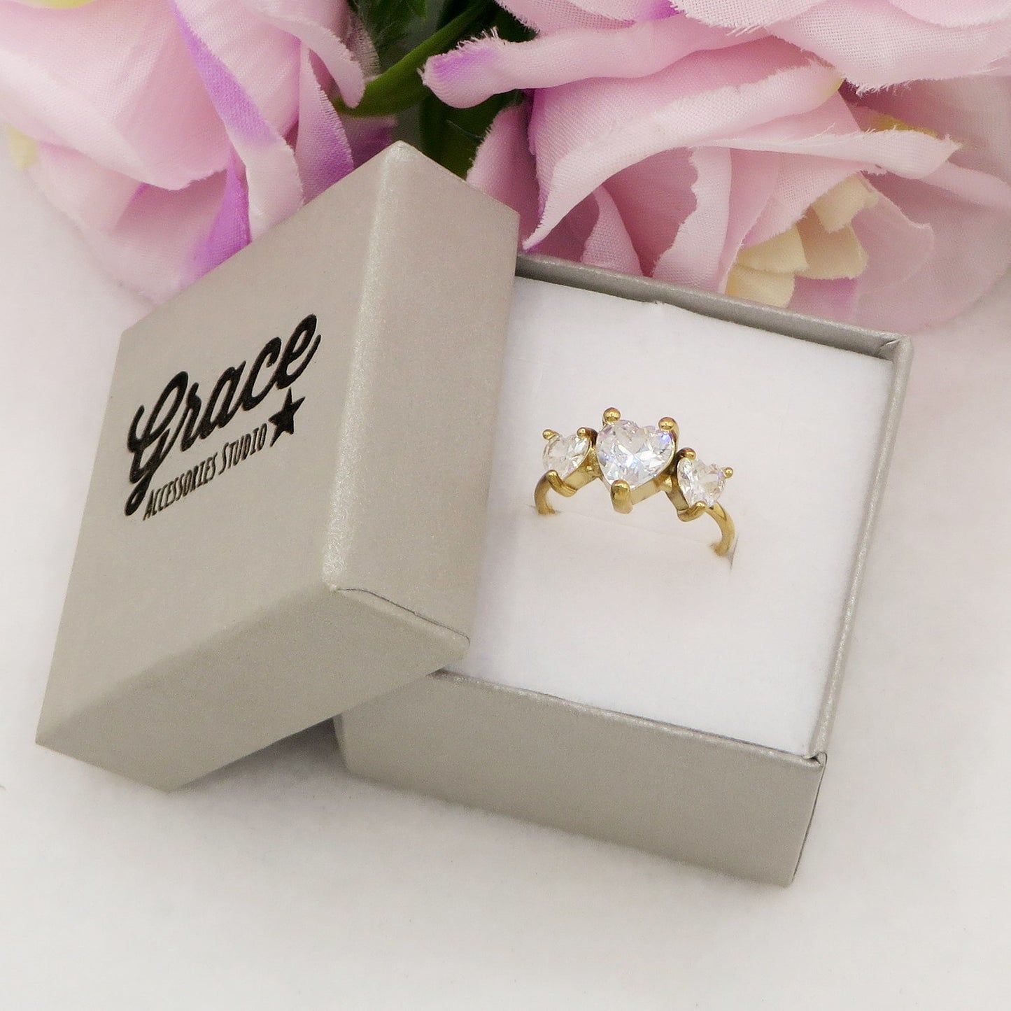 CHERIE TRILOGY - Anello regolabile in ACCIAIO inossidabile con cubic zirconia a forma di cuore