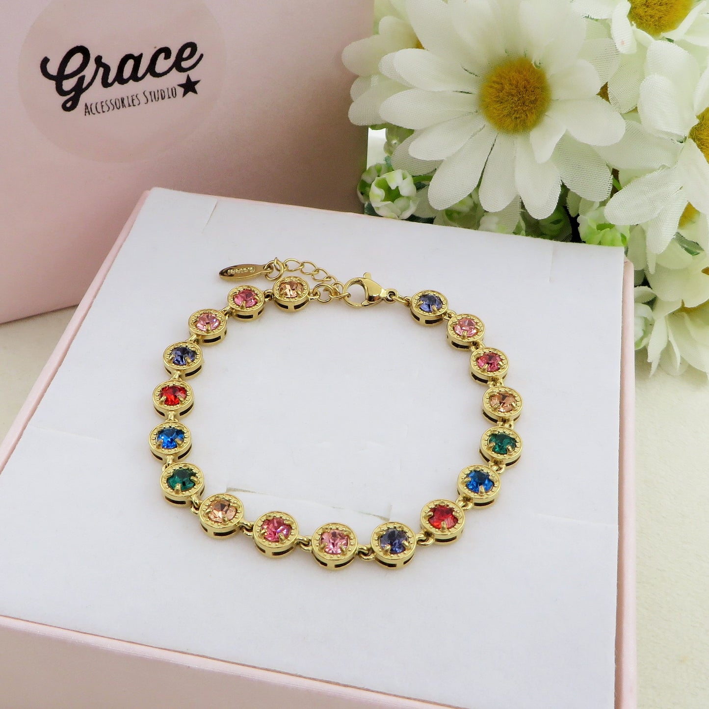 DELILAH RAINBOW - Bracciale Tennis con Cubic Zirconia rotondi