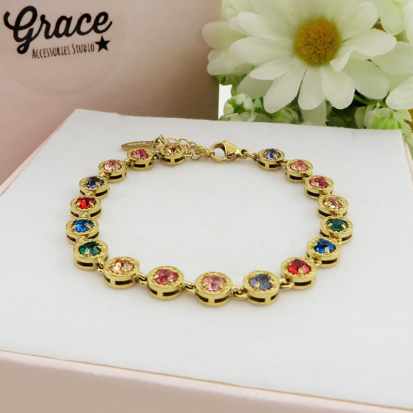 DELILAH ~ ACCIAIO INOSSIDABILE - bracciale Tennis con Cubic Zirconia rotondi
