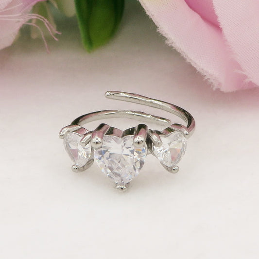 CHERIE TRILOGY - Anello regolabile in ACCIAIO inossidabile con cubic zirconia a forma di cuore