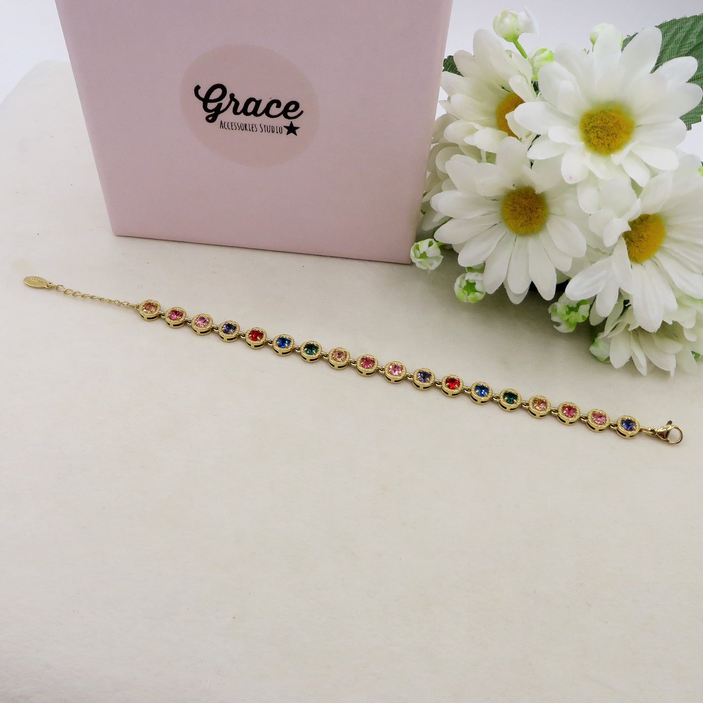 DELILAH ~ ACCIAIO INOSSIDABILE - bracciale Tennis con Cubic Zirconia rotondi