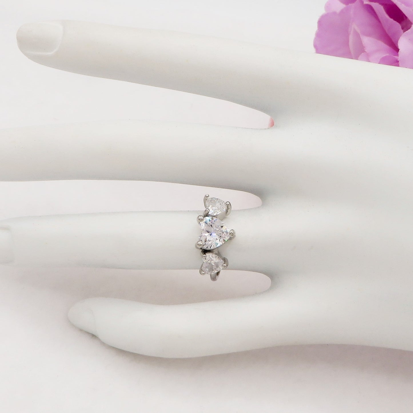 CHERIE TRILOGY - Anello regolabile in ACCIAIO inossidabile con cubic zirconia a forma di cuore