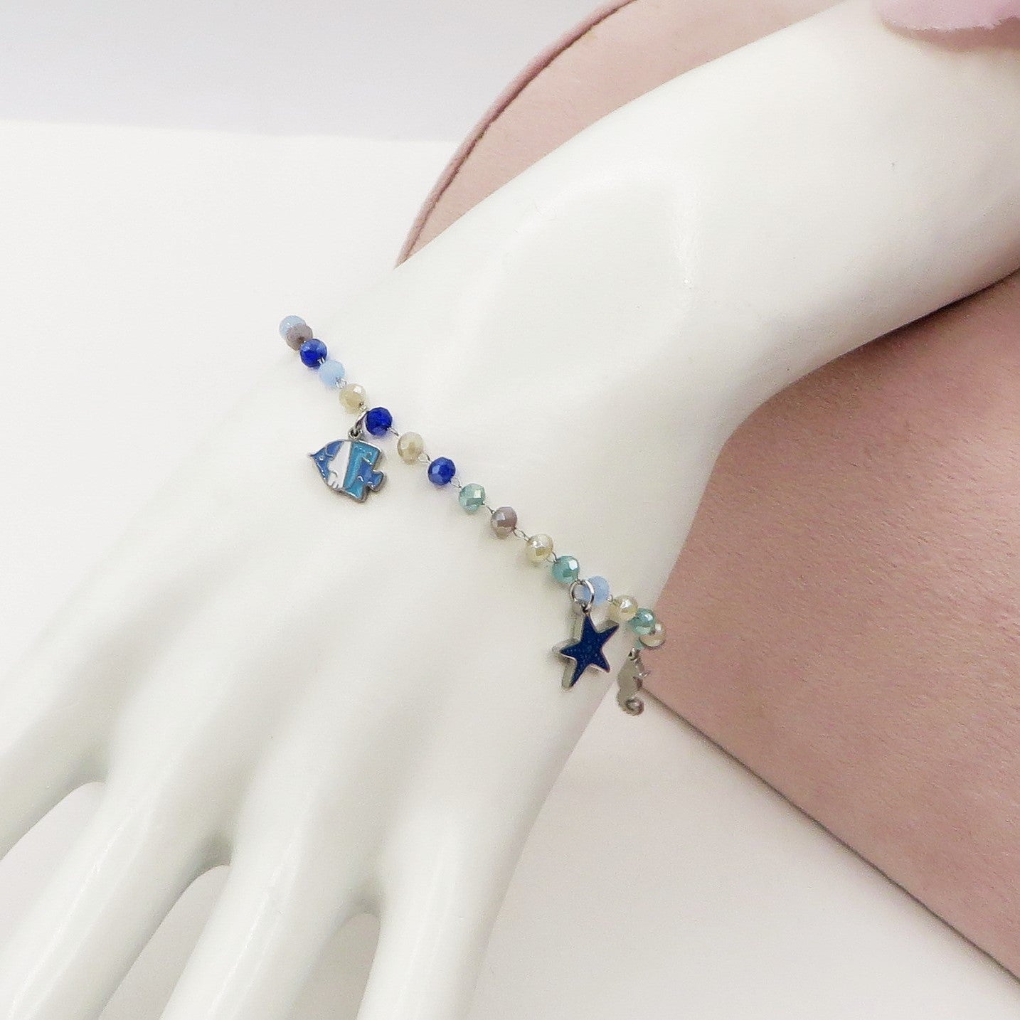 MAORI ~ Bracciale ACCIAIO INOSSIDABILE con cristalli e ciondoli marini (copia)