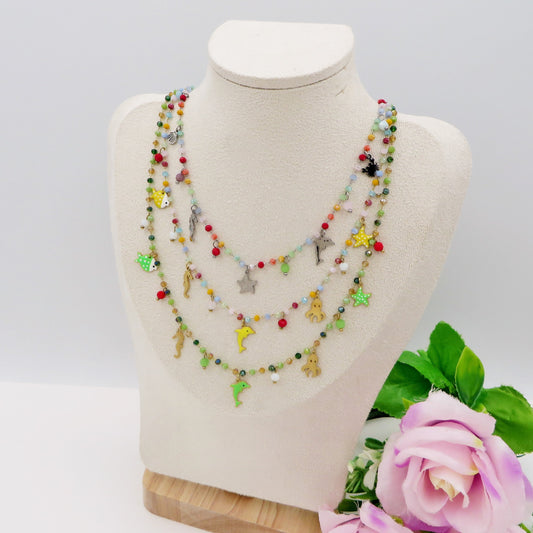 FLORIDA ~ Collana ACCIAIO INOSSIDABILE con cristalli e ciondoli marini