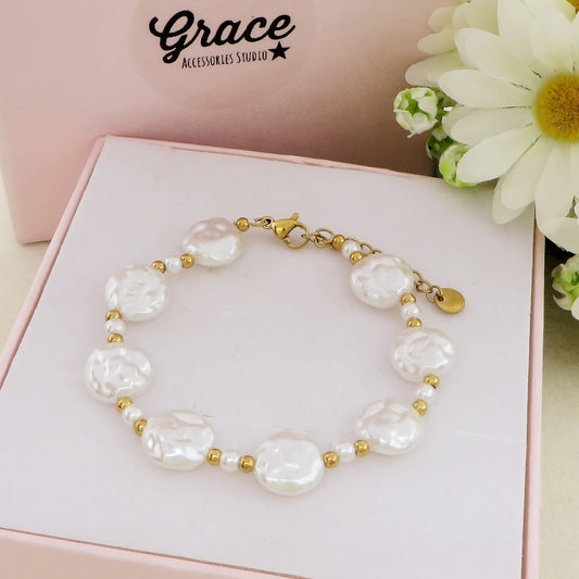 MINERVA ~ Bracciale perla barocca in Acciaio inossidabile