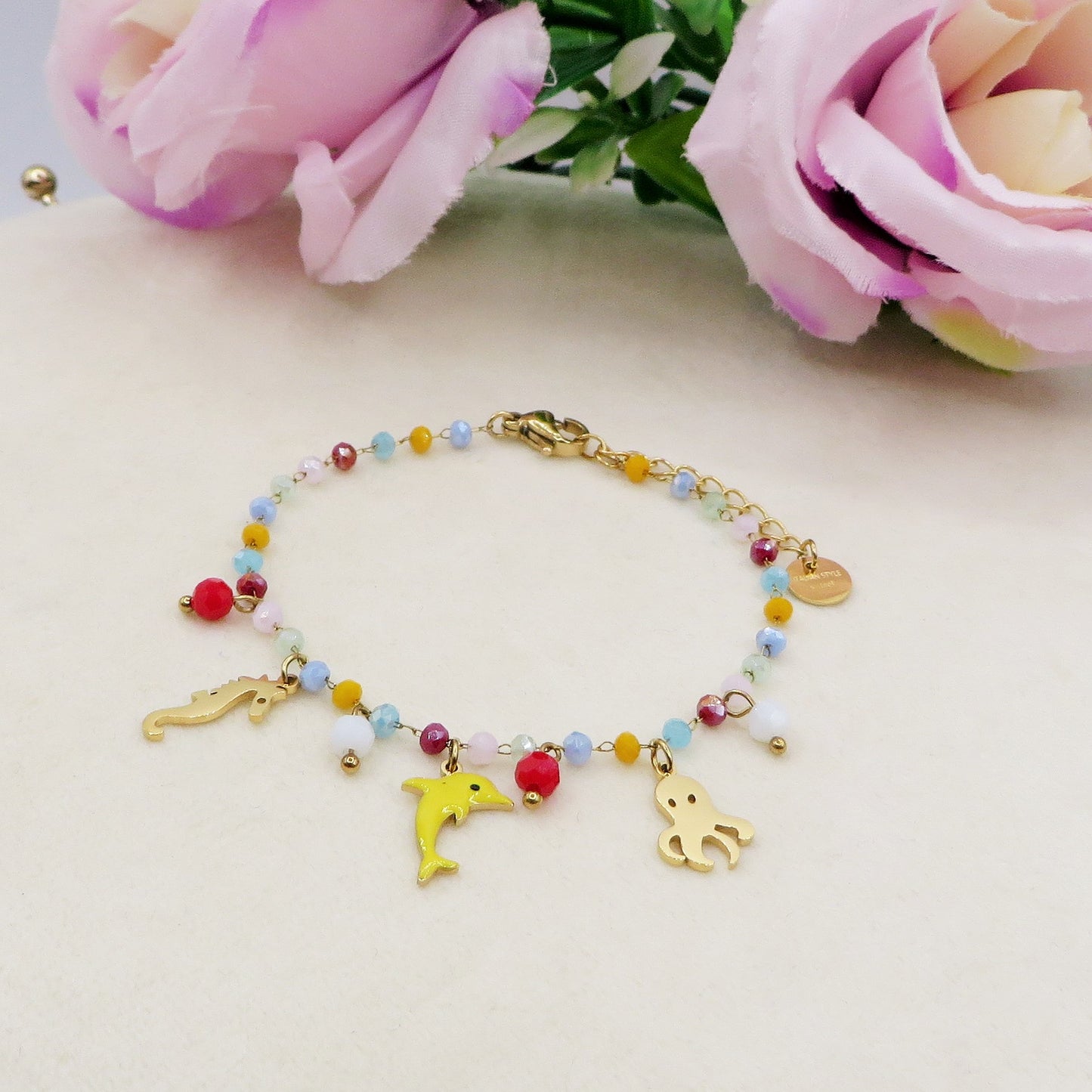 FLORIDA ~ Bracciale ACCIAIO INOSSIDABILE con cristalli e ciondoli marini