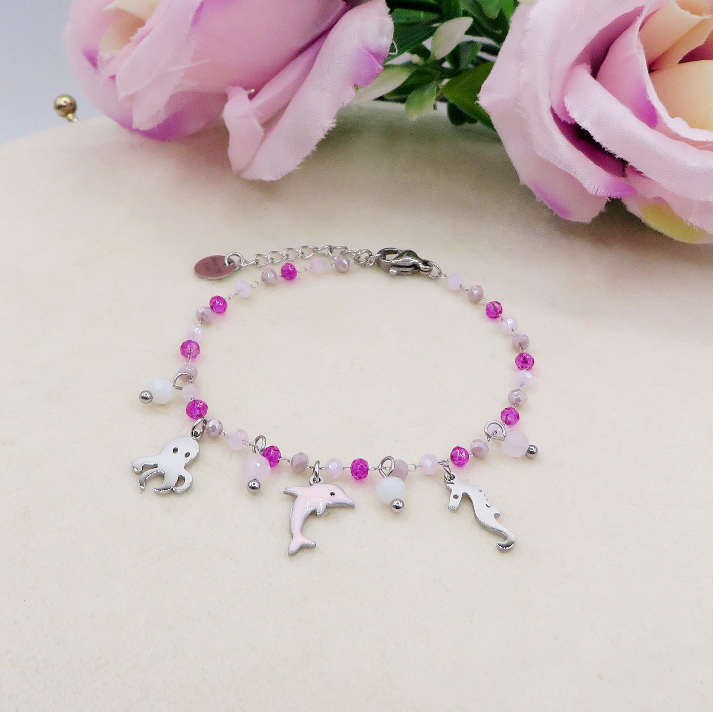 FLORIDA ~ Bracciale ACCIAIO INOSSIDABILE con cristalli e ciondoli marini