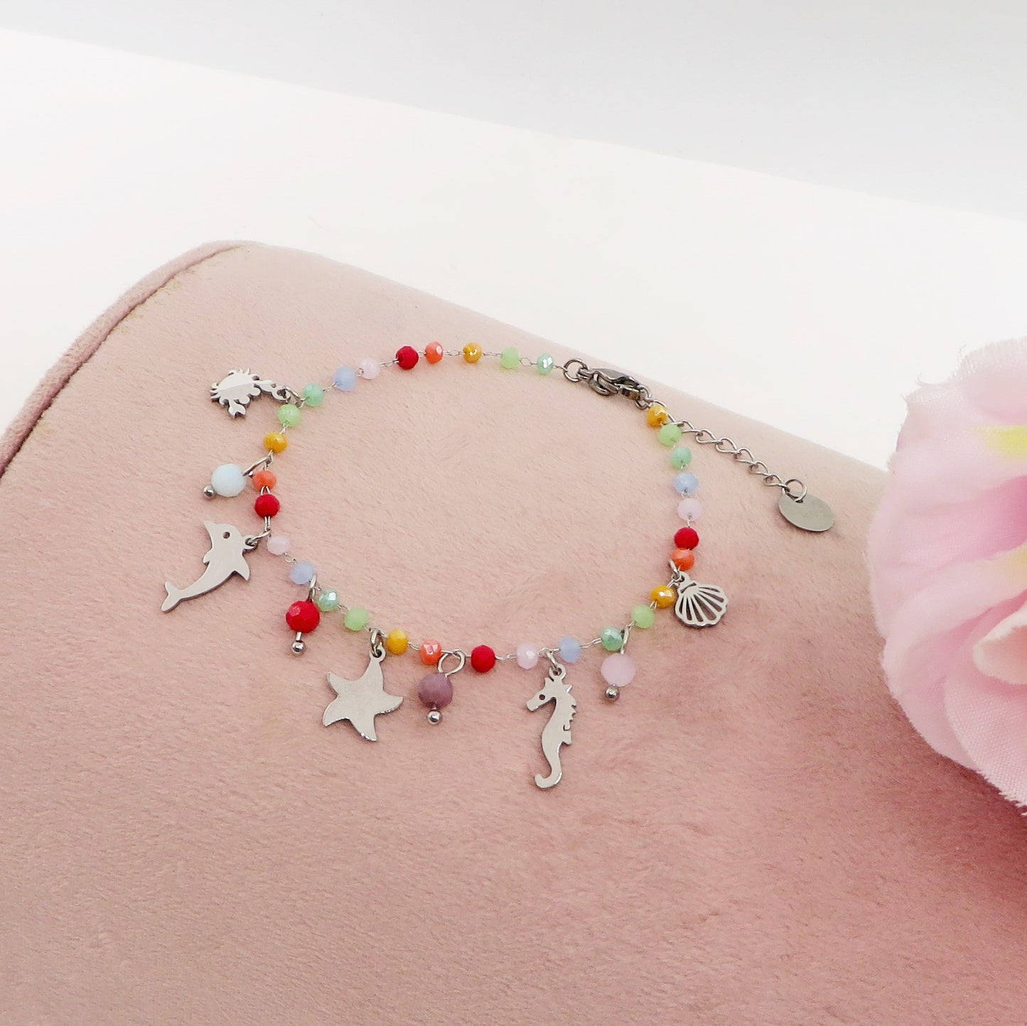 FLORIDA ~ Bracciale ACCIAIO INOSSIDABILE con cristalli e ciondoli marini