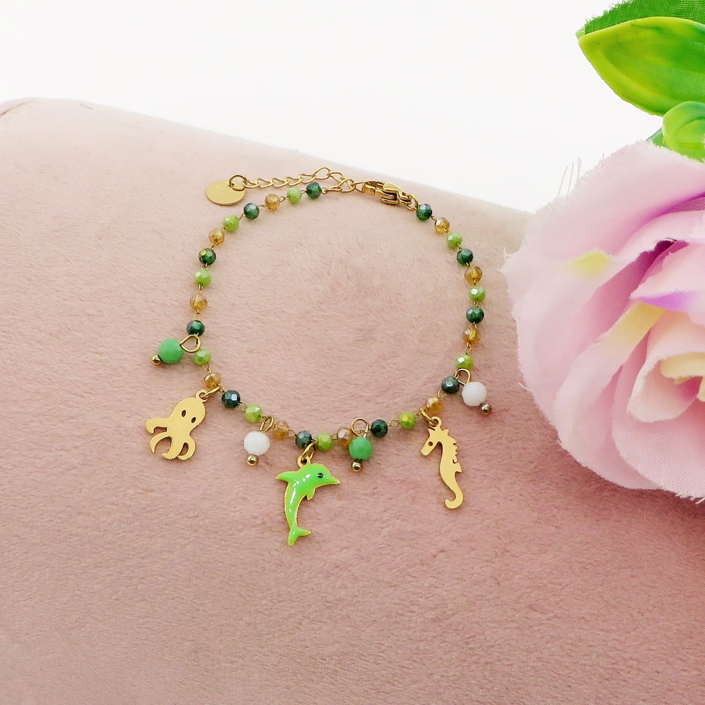FLORIDA ~ Bracciale ACCIAIO INOSSIDABILE con cristalli e ciondoli marini