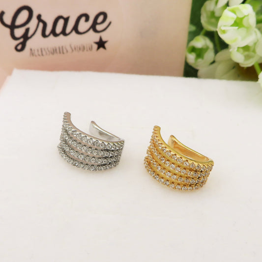 EARCUFF 4 fili ~ ACCIAIO Inossidabile orecchino Senza buco zirconato con cubic zirconia