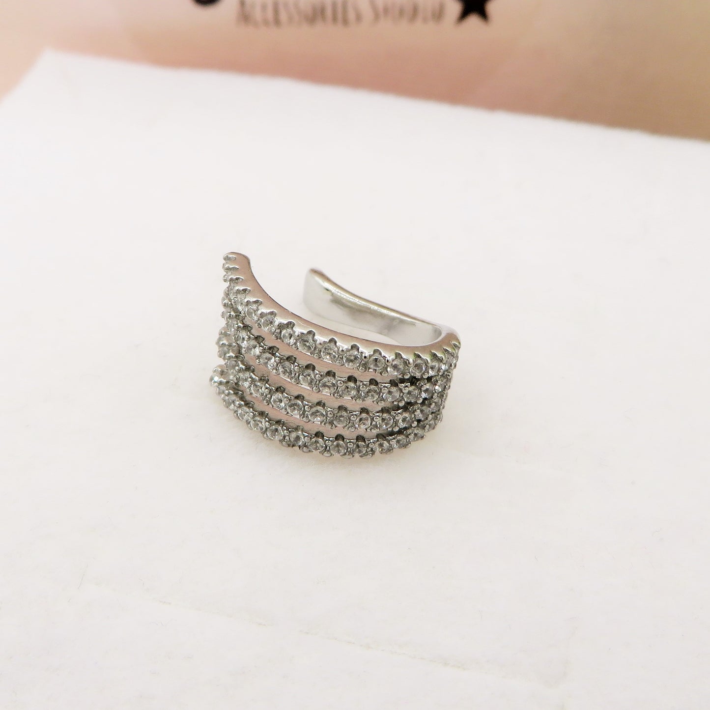 EARCUFF 4 fili ~ ACCIAIO Inossidabile orecchino Senza buco zirconato con cubic zirconia
