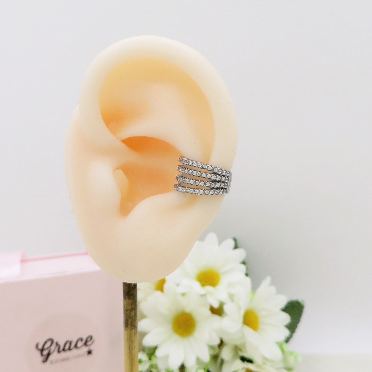 EARCUFF 4 fili ~ ACCIAIO Inossidabile orecchino Senza buco zirconato con cubic zirconia