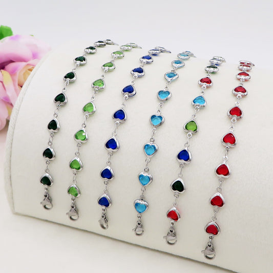 JANE ~ Bracciale ACCIAIO INOSSIDABILE con cuoricini in cristallo