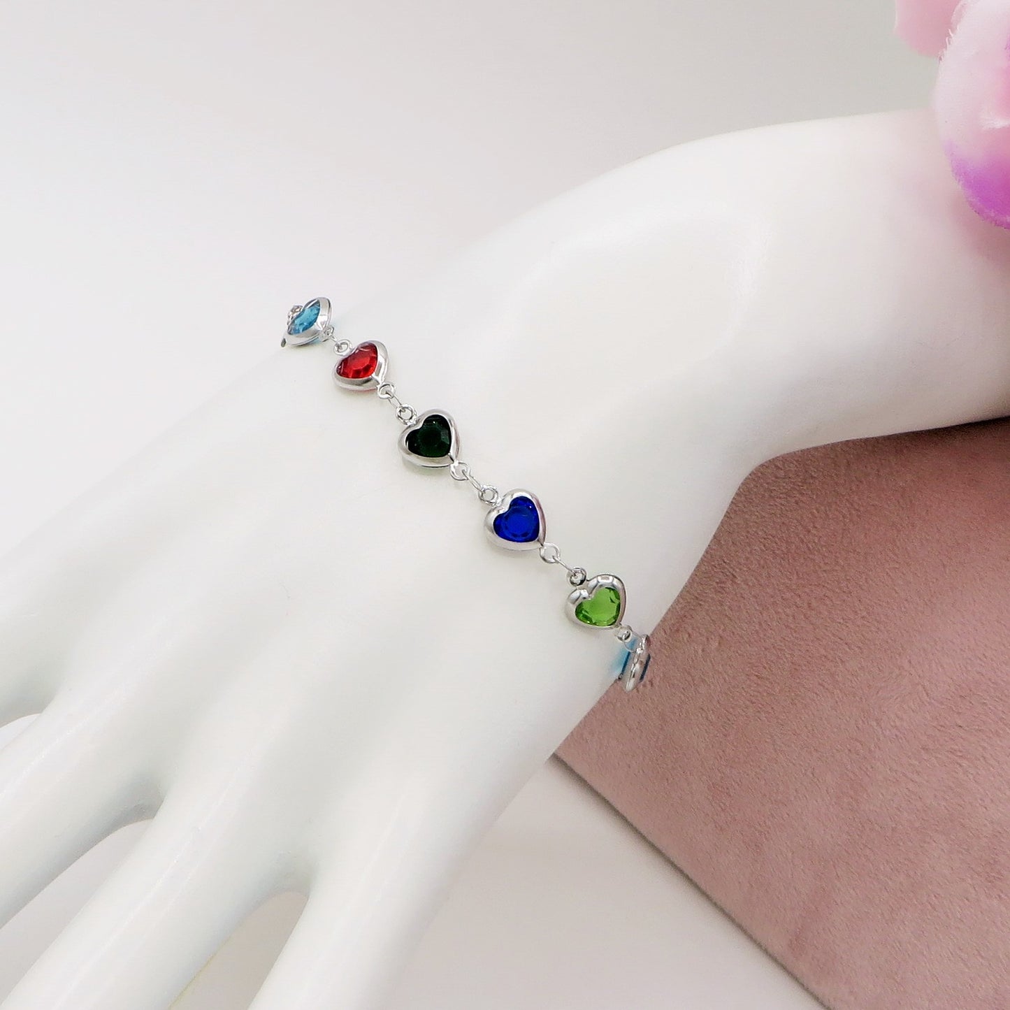 JANE ~ Bracciale ACCIAIO INOSSIDABILE con cuoricini in cristallo