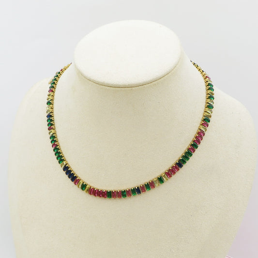 JULIANNE AUTUMN RAINBOW ~ ACCIAIO INOSSIDABILE- GIROCOLLO CON ZIRCONI A BAGUETTE