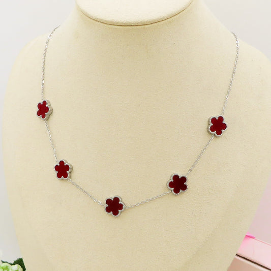 LILY Bordeaux ACCIAIO INOSSIDABILE ~ Collana fiori in madreperla