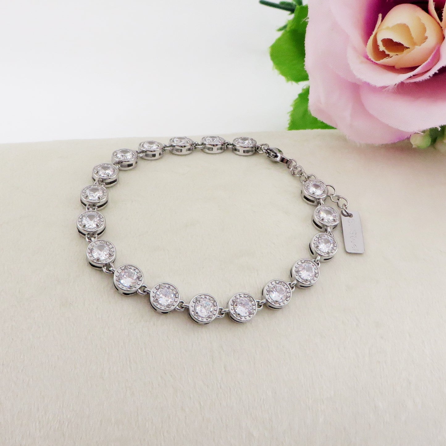 DELILAH ~ ACCIAIO INOSSIDABILE - bracciale Tennis con Cubic Zirconia rotondi