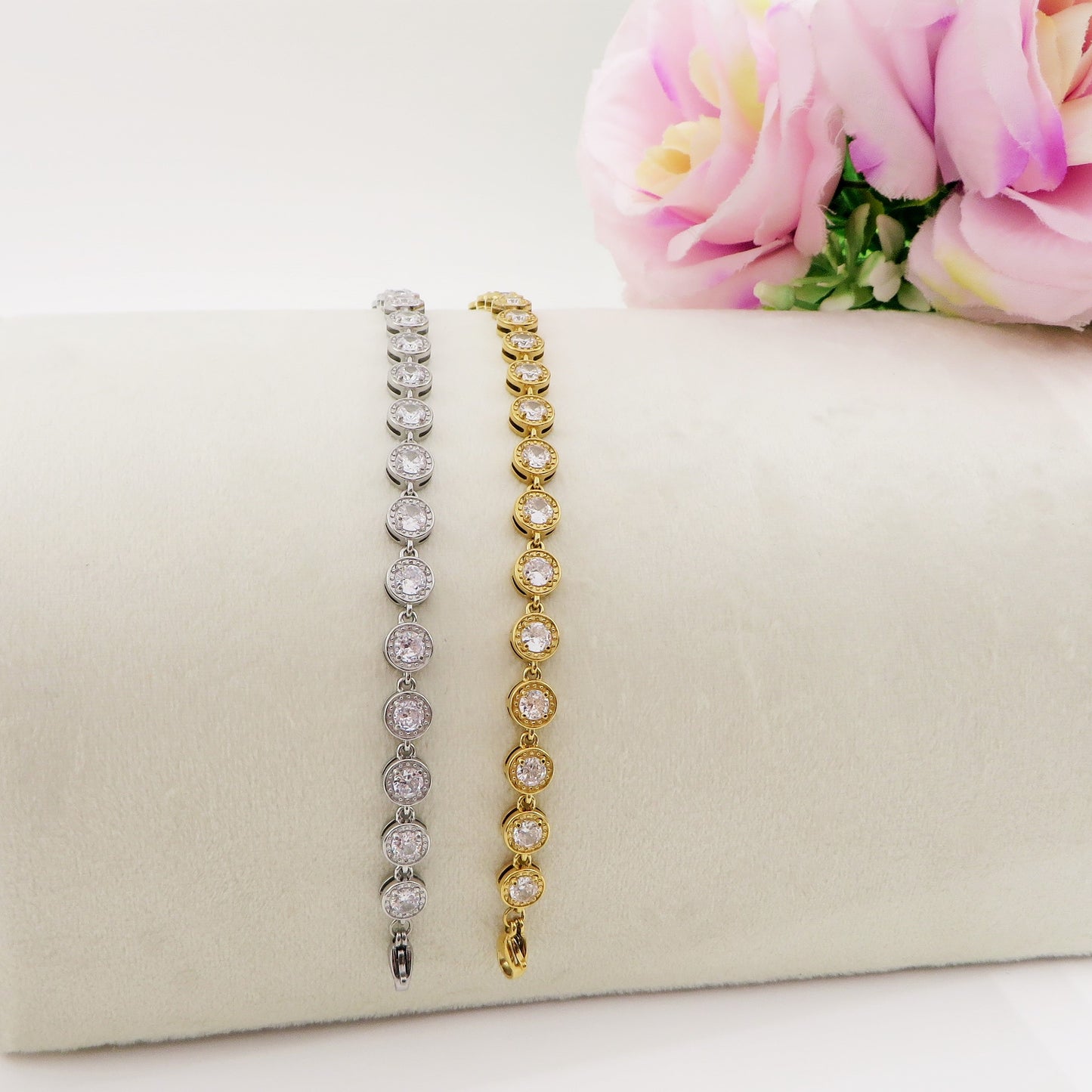 DELILAH ~ ACCIAIO INOSSIDABILE - bracciale Tennis con Cubic Zirconia rotondi