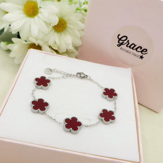 LILY bordeaux MADREPERLA ACCIAIO INOSSIDABILE ~ Bracciale fiori in madreperla