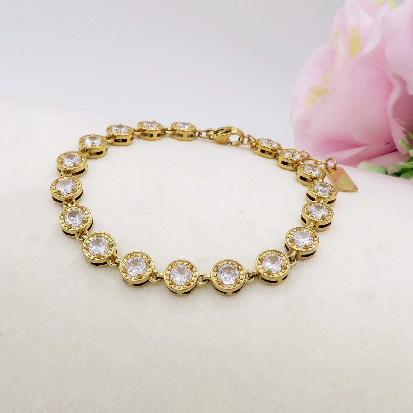 DELILAH ~ ACCIAIO INOSSIDABILE - bracciale Tennis con Cubic Zirconia rotondi