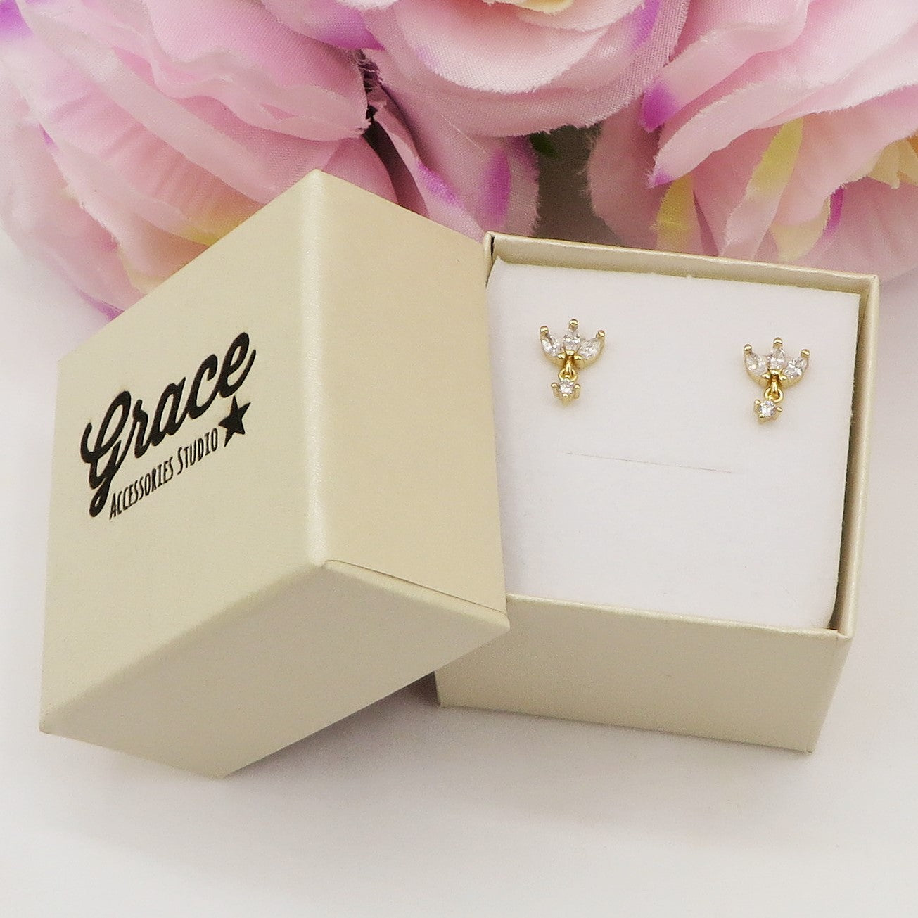 MARQUISE STUD ~ Orecchino ARGENTO 925 a lobo con pendente cubic zirconia