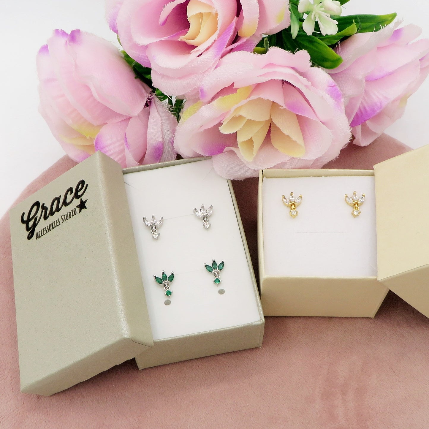MARQUISE STUD ~ Orecchino ARGENTO 925 a lobo con pendente cubic zirconia