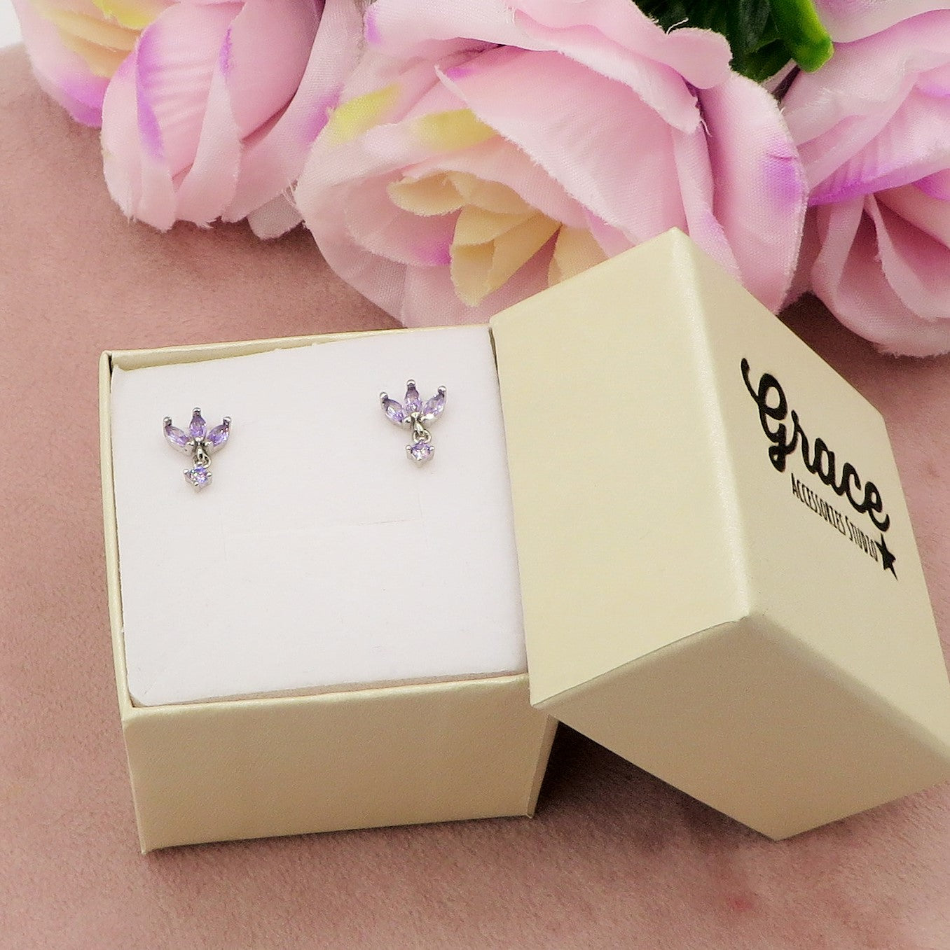 MARQUISE STUD ~ Orecchino ARGENTO 925 a lobo con pendente cubic zirconia