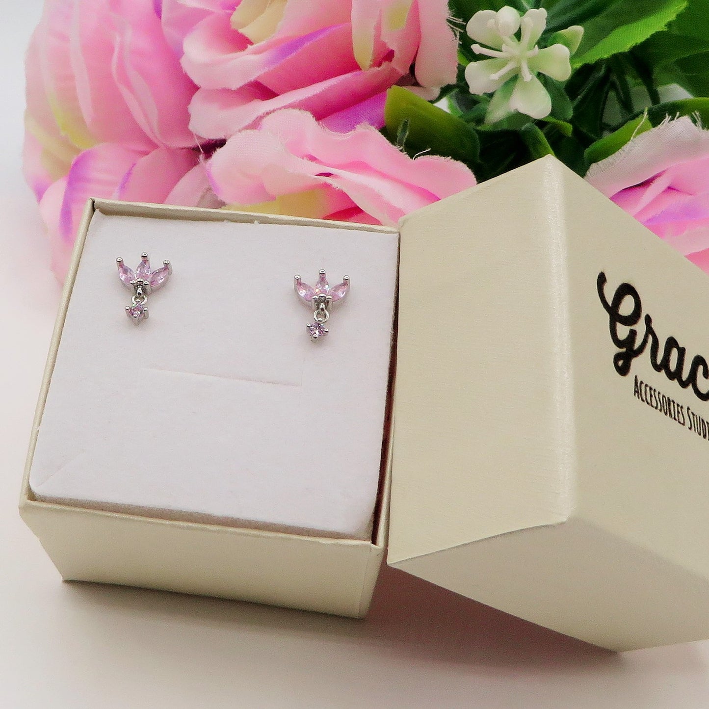 MARQUISE STUD ~ Orecchino ARGENTO 925 a lobo con pendente cubic zirconia