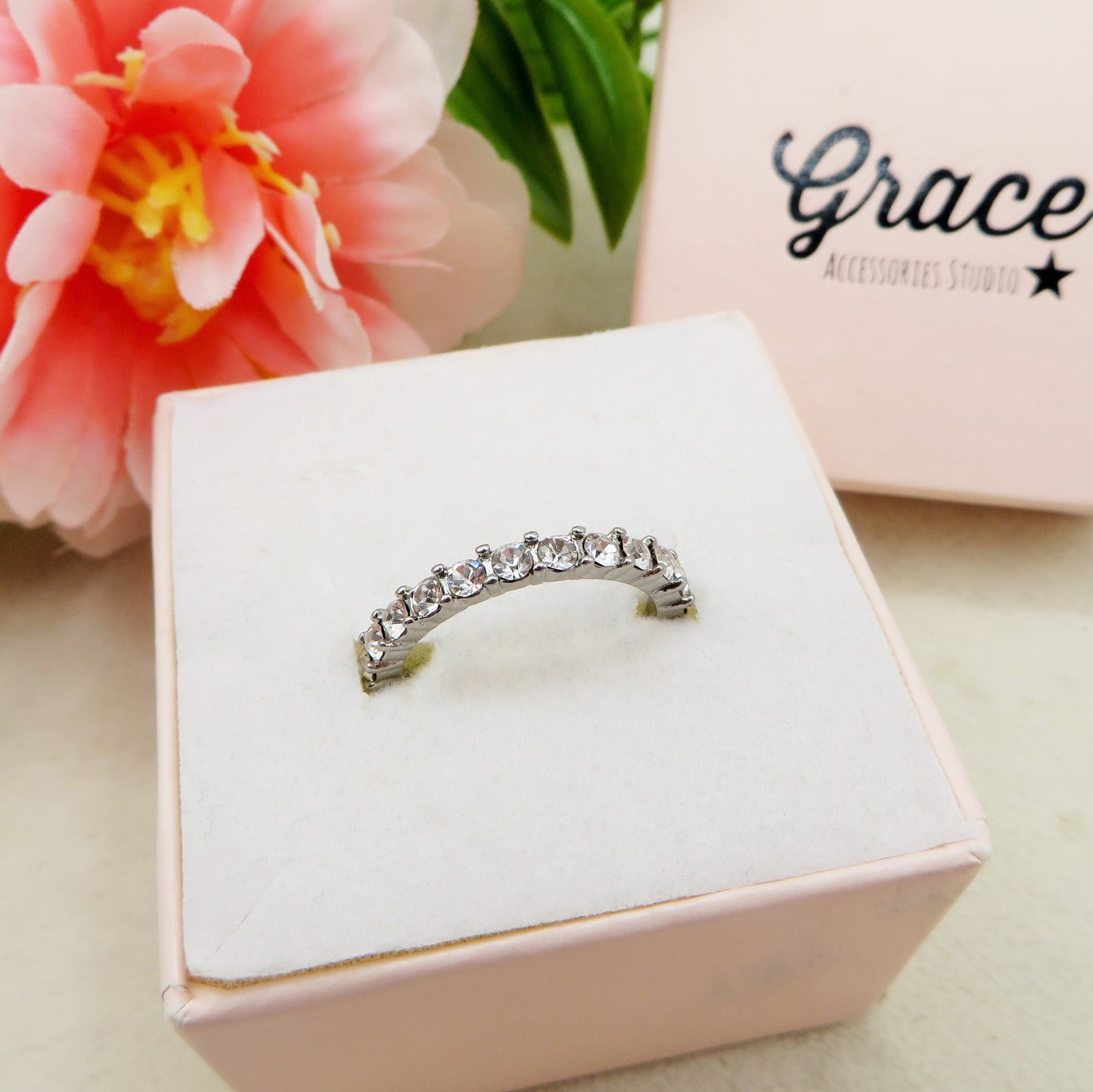 VERETTA - Anello regolabile in ACCIAIO inossidabile con cubic zirconia