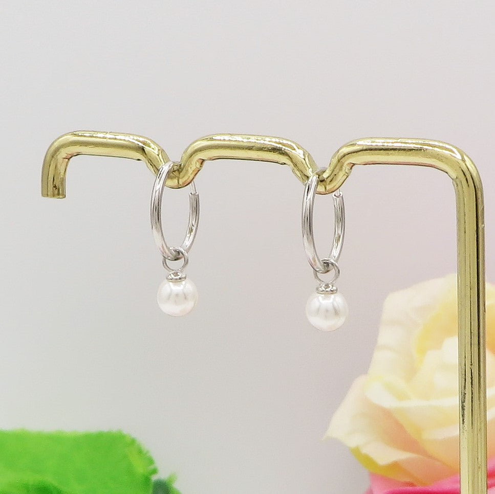 PEARLS HOOPS ~ Coppia Orecchini ARGENTO 925 cerchietti con perla pendente