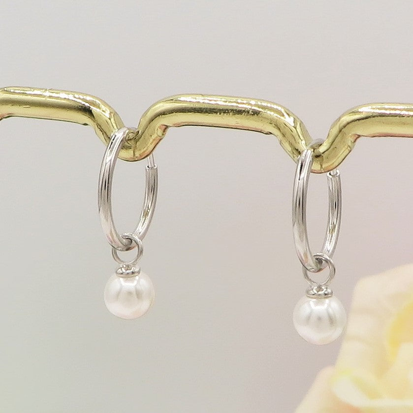 PEARLS HOOPS ~ Coppia Orecchini ARGENTO 925 cerchietti con perla pendente