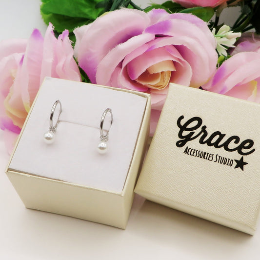 PEARLS HOOPS ~ Coppia Orecchini ARGENTO 925 cerchietti con perla pendente