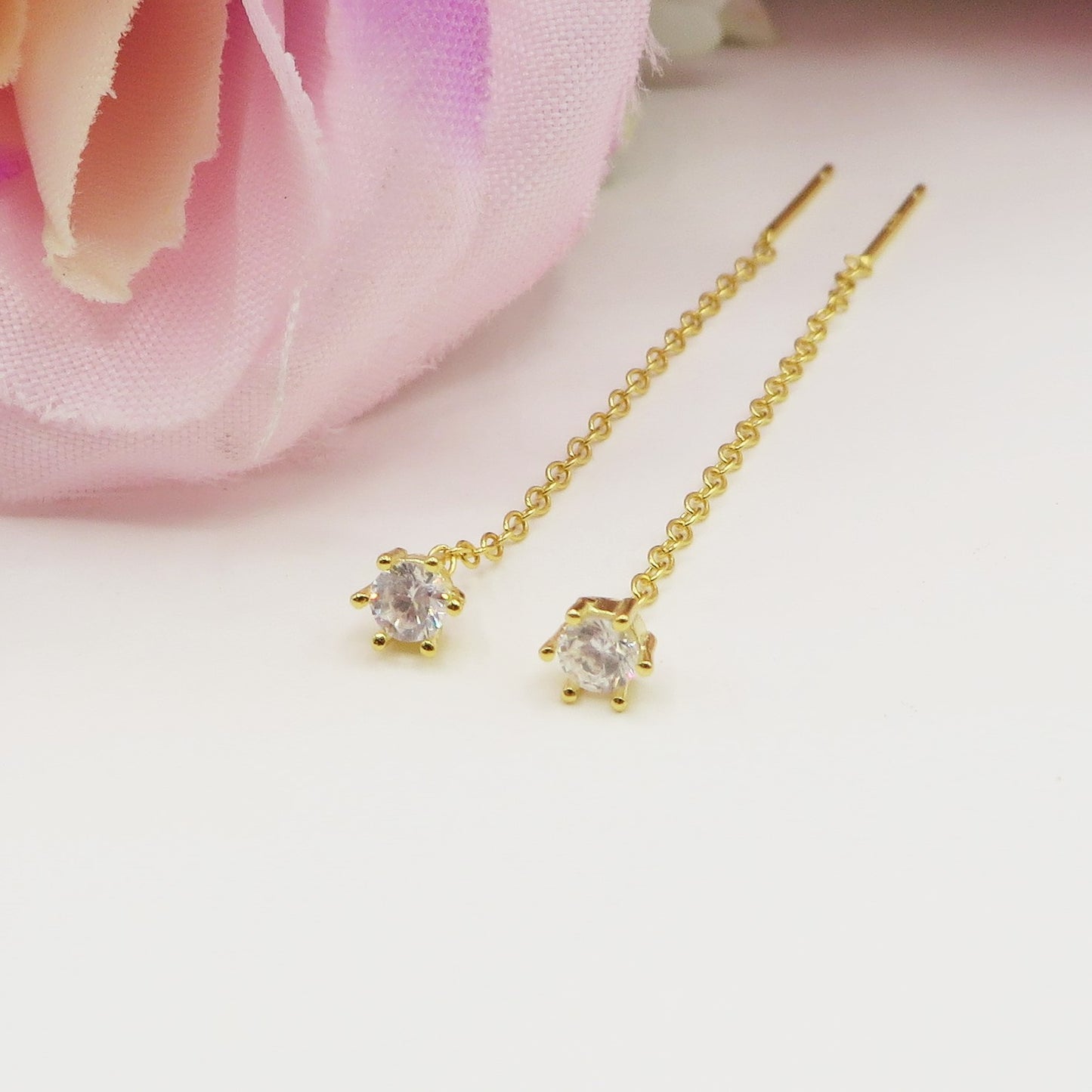 SHINY ~ Orecchino ARGENTO 925 filo pendente con punto luce cubic zirconia - saliscendi