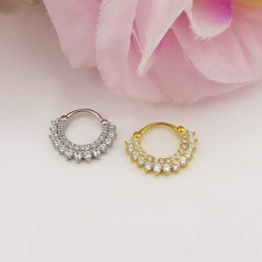 BONNIE Daith Piercing hoop ~ ARGENTO 925 cerchietto con cubic zirconia per daith, helix, anti-helix, fori alti