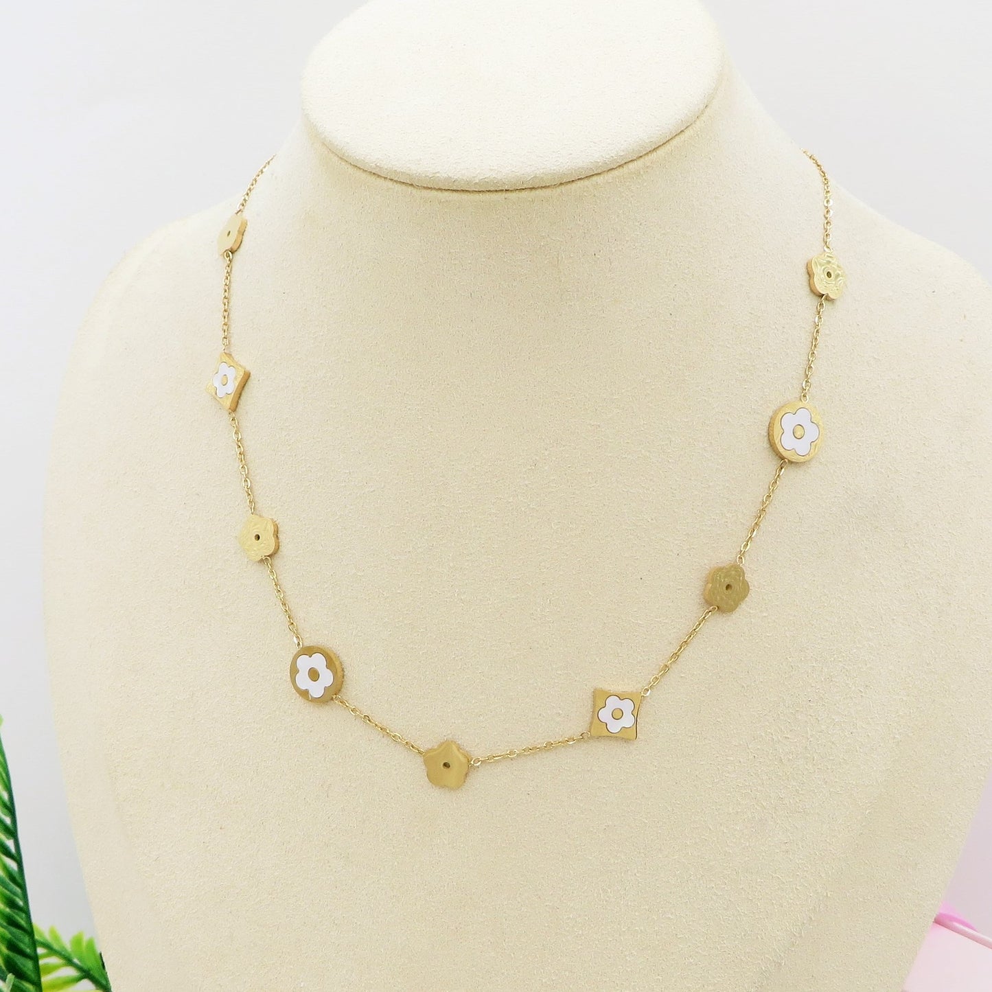 LILY SHINE ~ Collana flowers in ACCIAIO inossidabile smaltato + cubic zirconia
