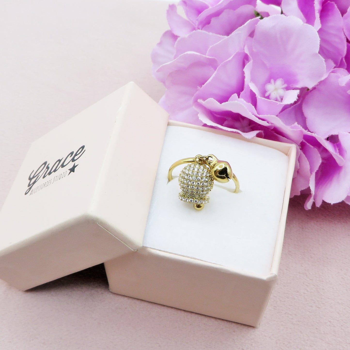 TINKERBELL SHINE ~ Anello campanella zirconata in ACCIAIO inossidabile con cubic zirconia
